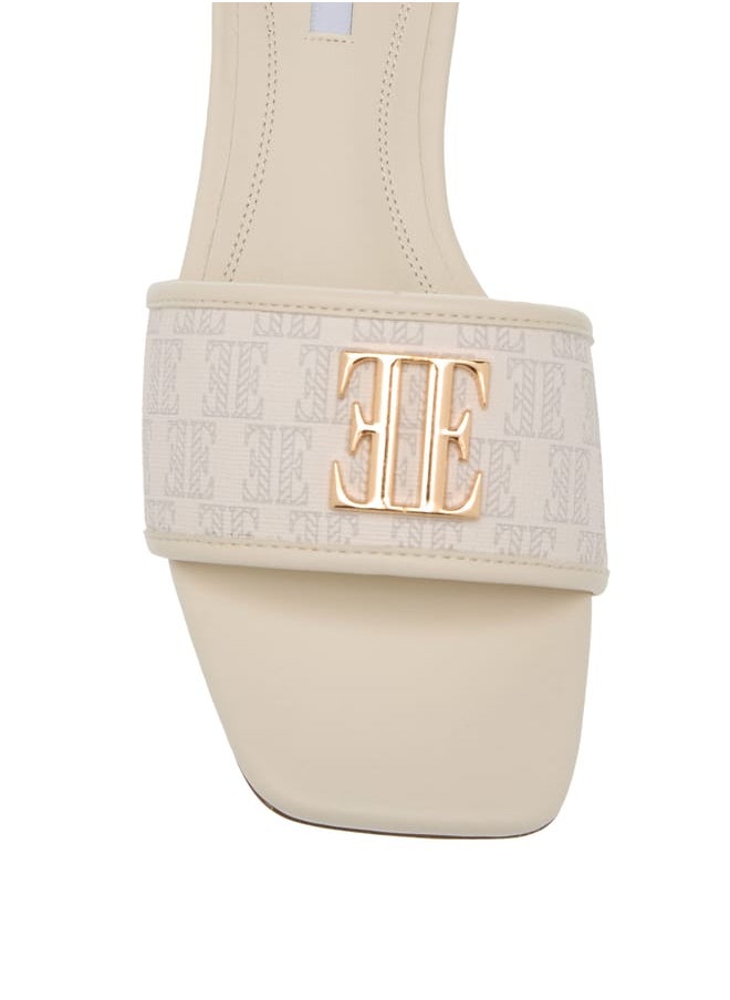 Womens Monogram Detail Slip-On Sandals With Block Heels