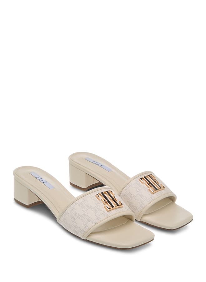 Womens Monogram Detail Slip-On Sandals With Block Heels