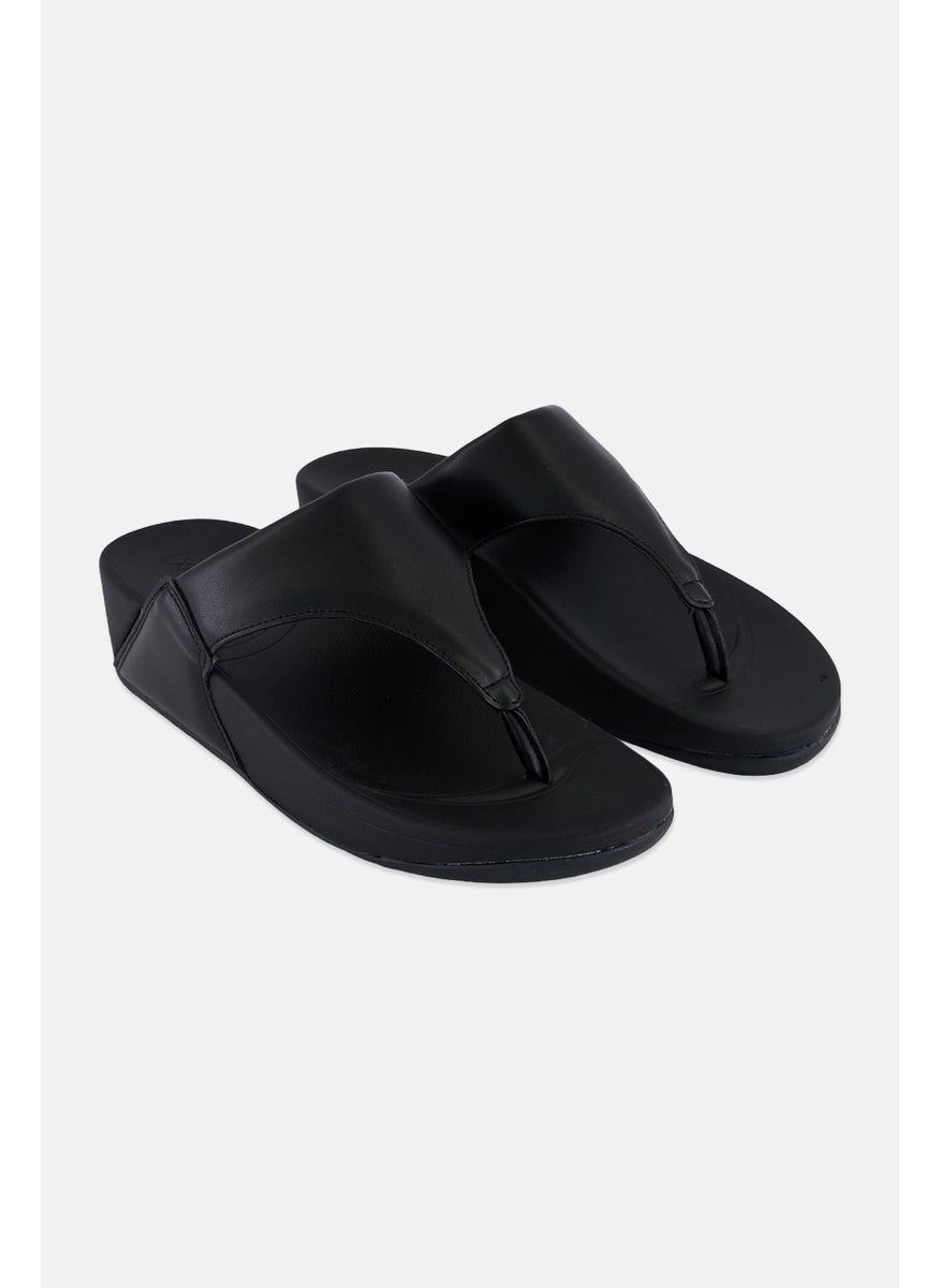 Women Slip On Leather Sandals, Black