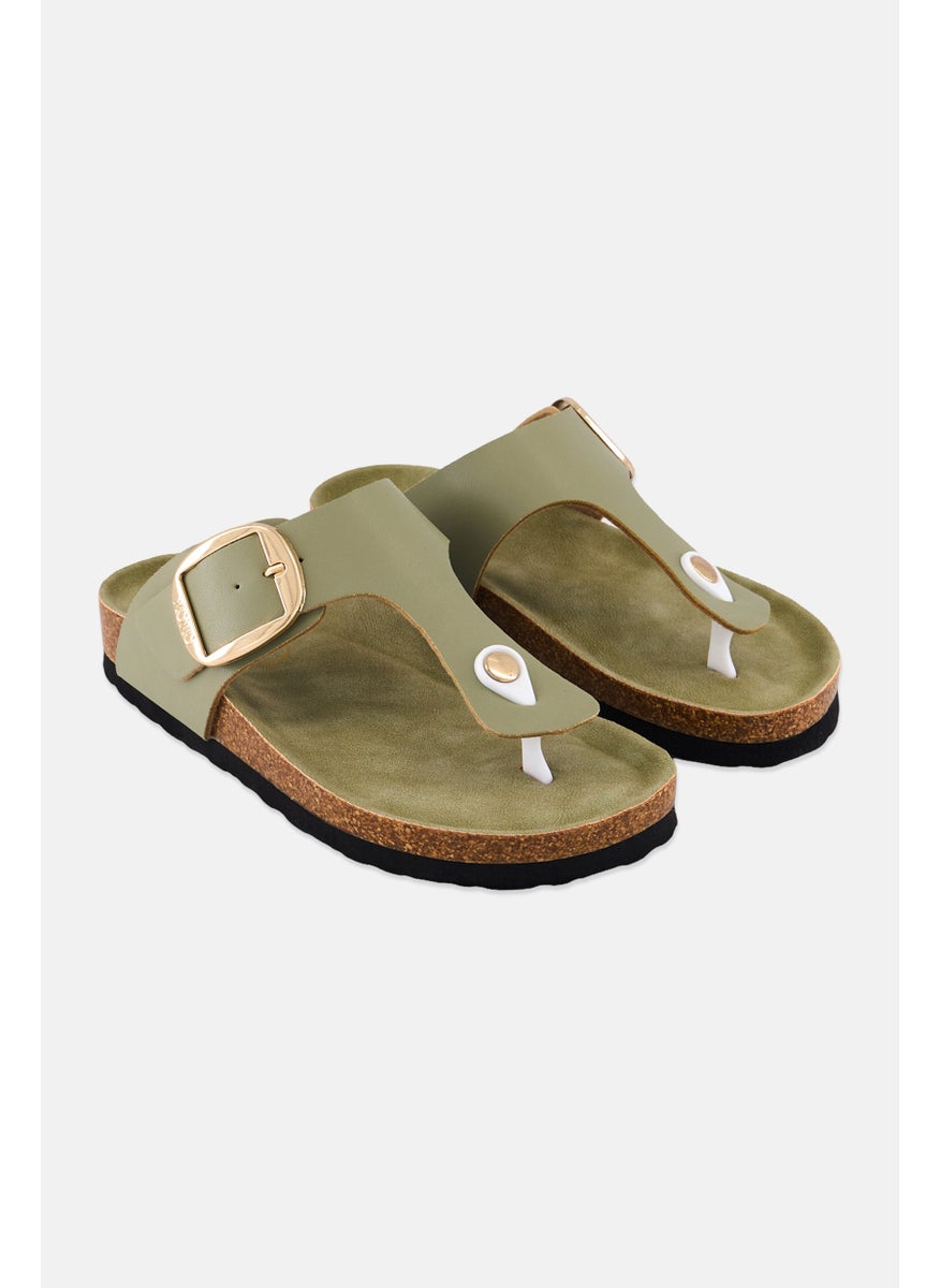 Women Slip On Cork Sandals, Olive