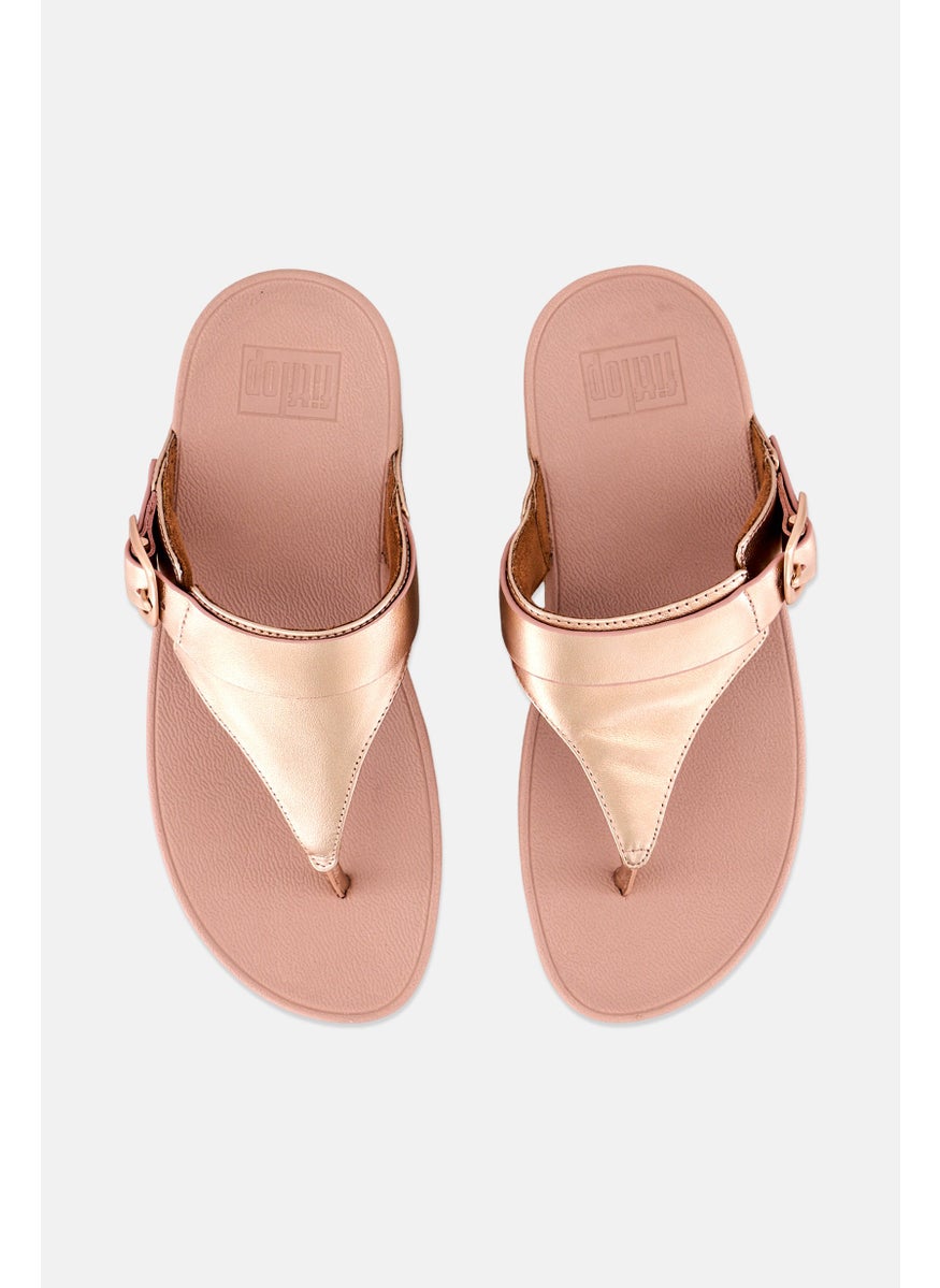 Women Lulu Leather Slip On Sandals, Rose Gold