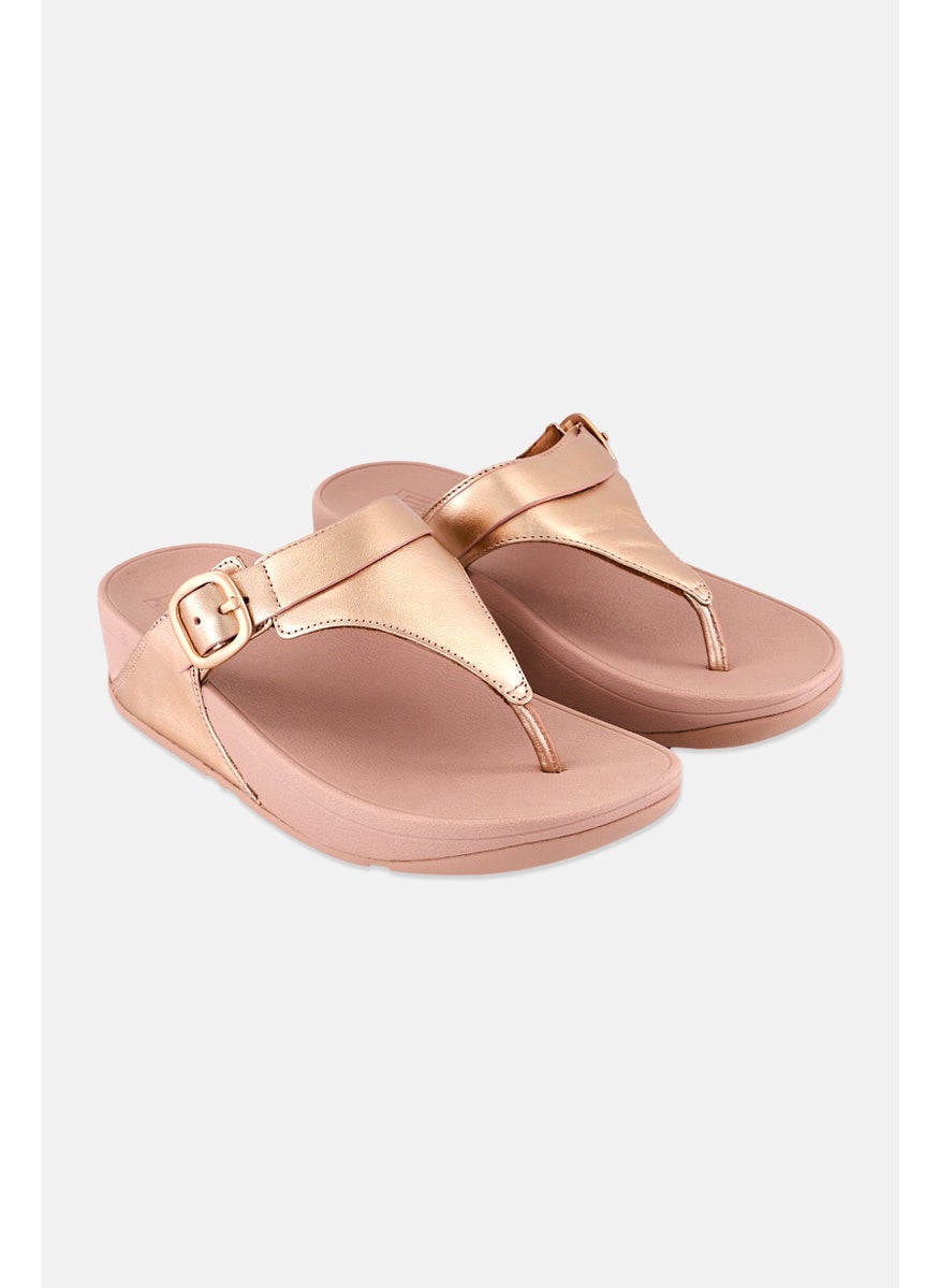 Women Lulu Leather Slip On Sandals, Rose Gold