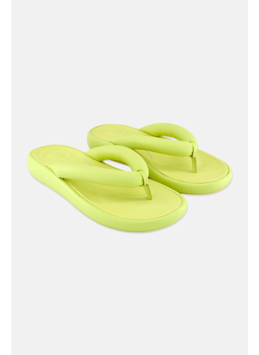 Women Iqushion D-Luxe Padded Leather Flip-Flops Slip On Sandals, Lime Green