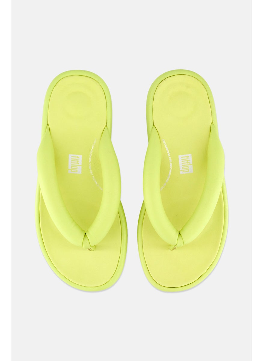 Women Iqushion D-Luxe Padded Leather Flip-Flops Slip On Sandals, Lime Green