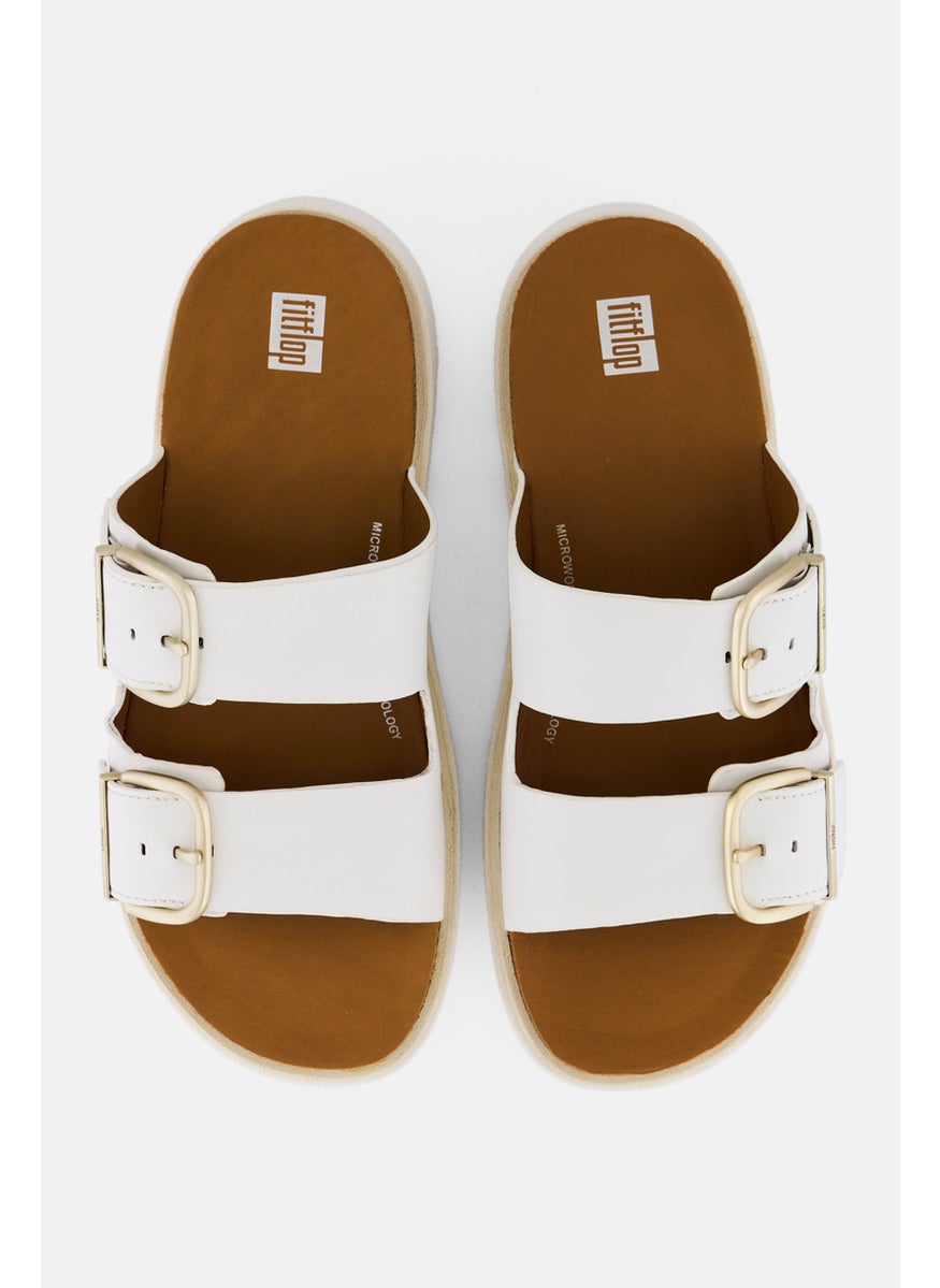 Women Gen FF Buckle Two Bar Slip On Sandals, White