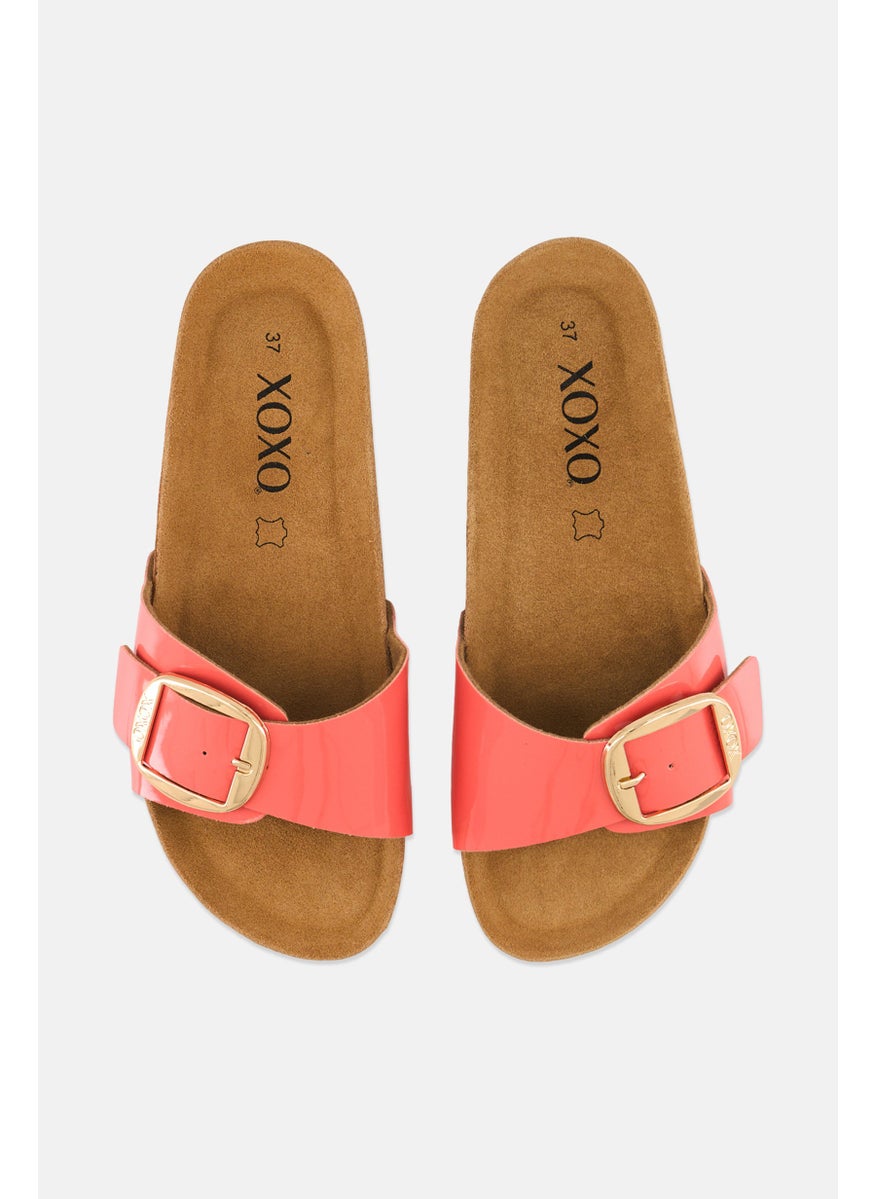 Women Slip On Cork Sandals, Coral