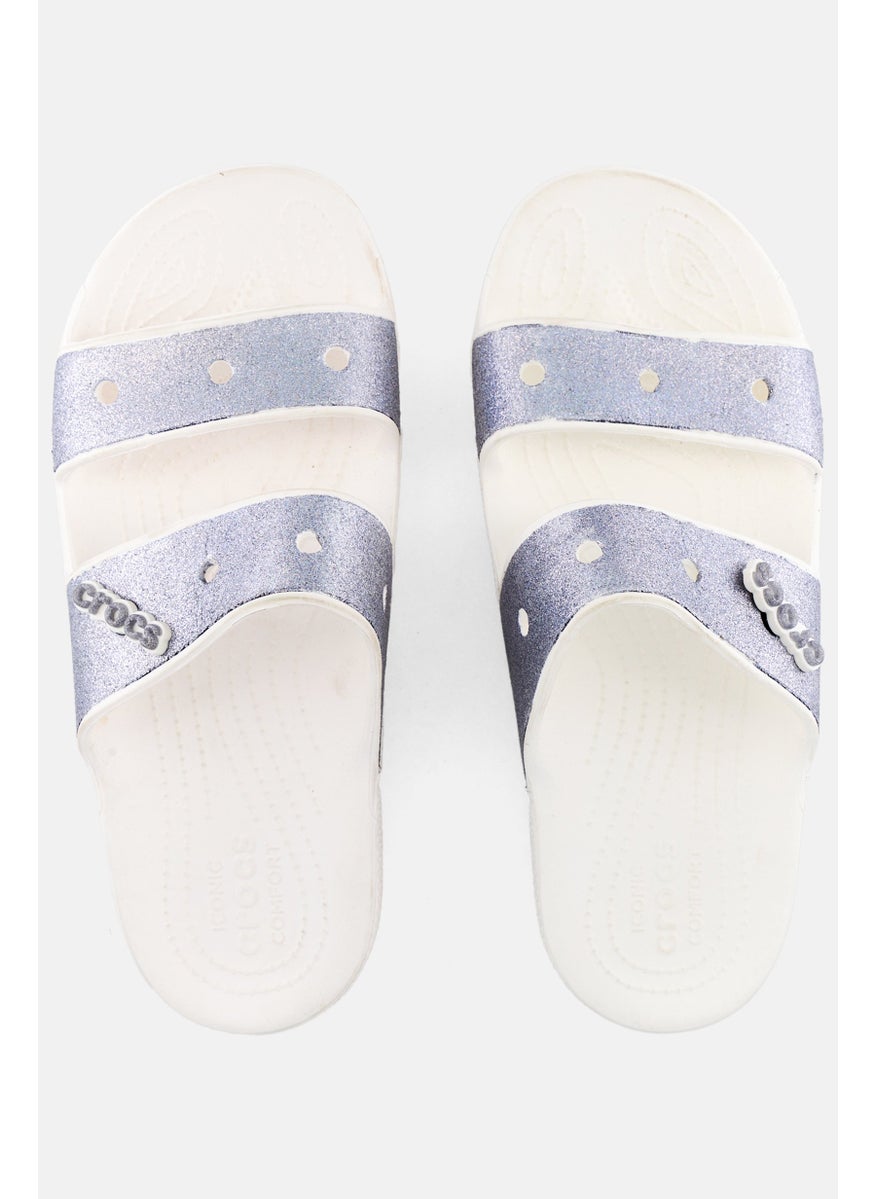 Women Two Strap Slip On Sandals, White