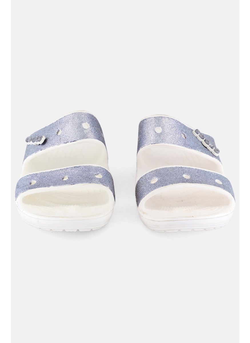 Women Two Strap Slip On Sandals, White