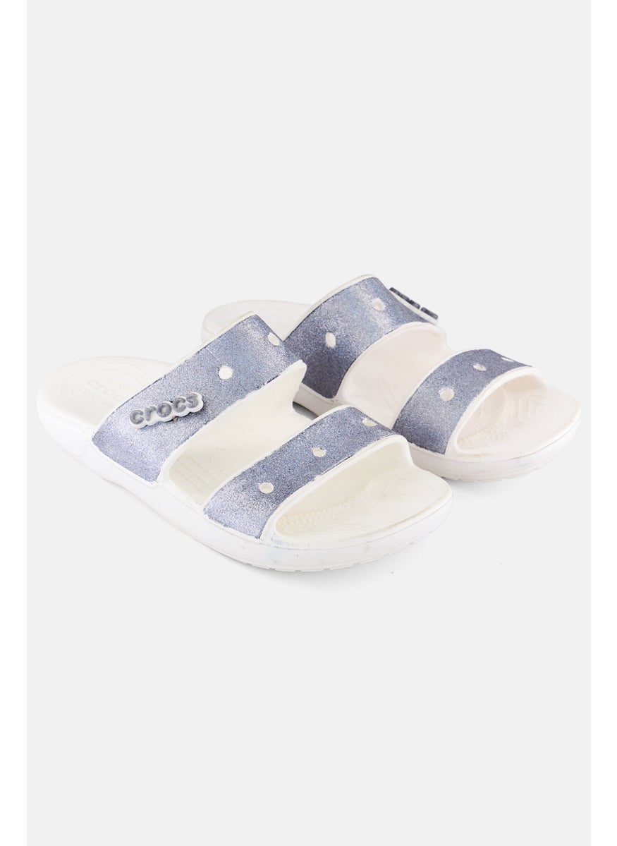 Women Two Strap Slip On Sandals, White