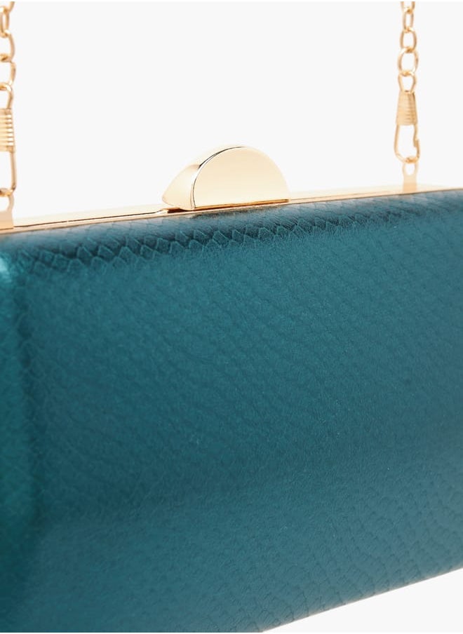 Women Textured Clutch with Flap Closure and Chain Strap