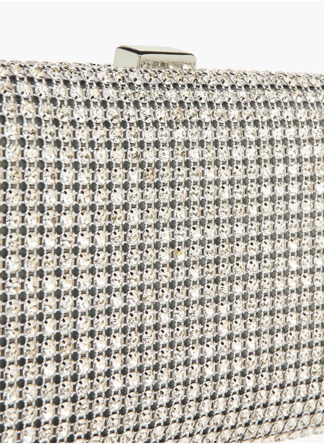 Womens Embellished Box Clutch With Clasp Closure And Chain Strap