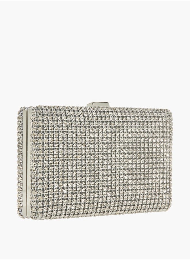 Womens Embellished Box Clutch With Clasp Closure And Chain Strap