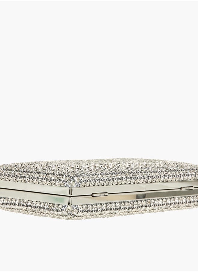 Womens Embellished Box Clutch With Clasp Closure And Chain Strap