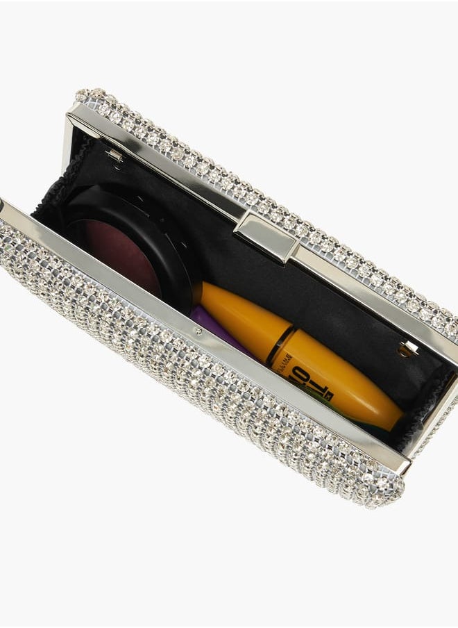 Womens Embellished Box Clutch With Clasp Closure And Chain Strap