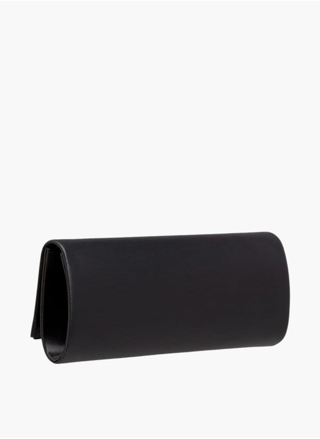 Women Embellished Clutch with Button Closure and Chain Strap