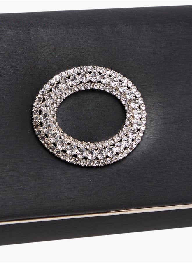 Women Embellished Clutch with Button Closure and Chain Strap