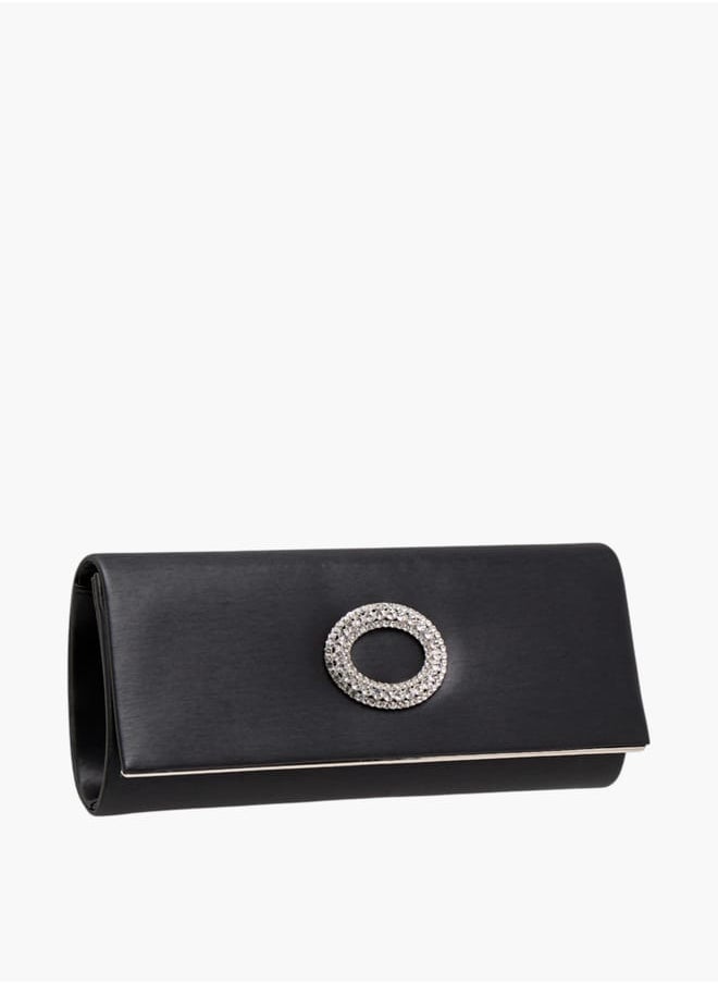 Women Embellished Clutch with Button Closure and Chain Strap