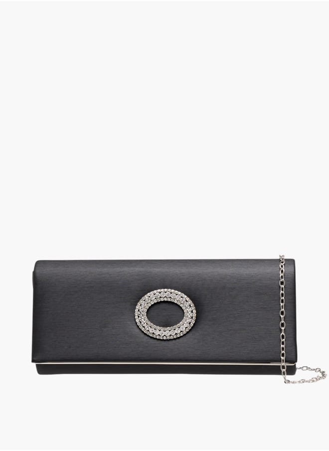 Women Embellished Clutch with Button Closure and Chain Strap Ramadan Collection