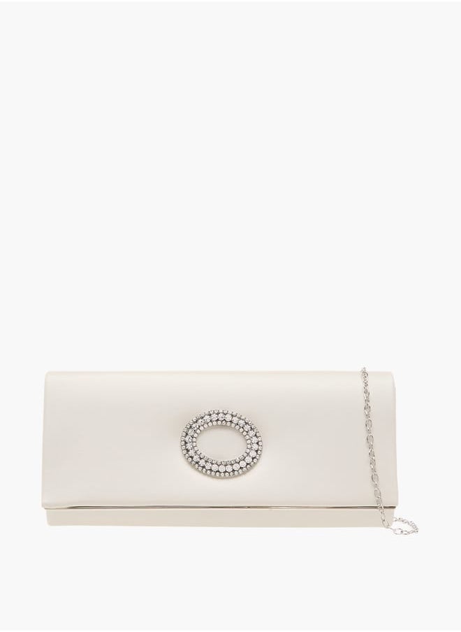 Women Embellished Clutch with Button Closure and Chain Strap Ramadan Collection