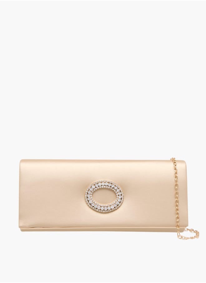 Women Embellished Clutch with Button Closure and Chain Strap Ramadan Collection