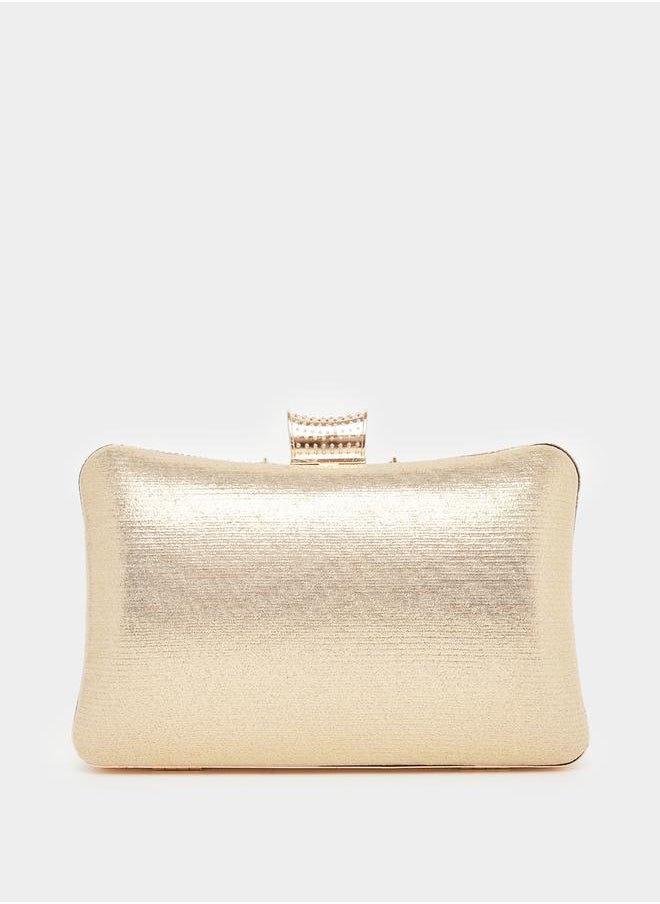 Textured Embellished Clutch with Chain Strap