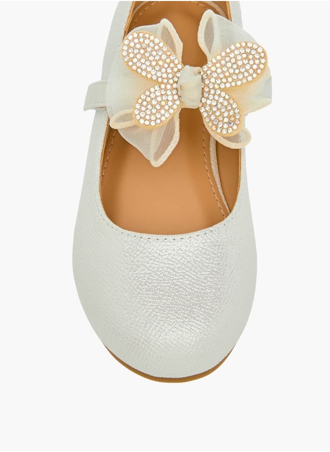 Girls Butterfly Embellished Ballerina Shoes with Hook and Loop Closure