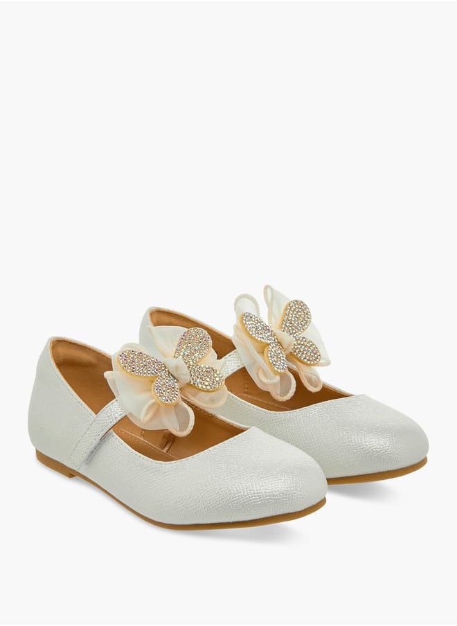 Girls Butterfly Embellished Ballerina Shoes with Hook and Loop Closure Ramadan Collection
