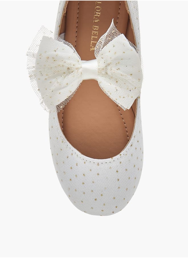 Girls Textured Ballerina Shoes With Elastic And Bow Detail Ramadan Collection