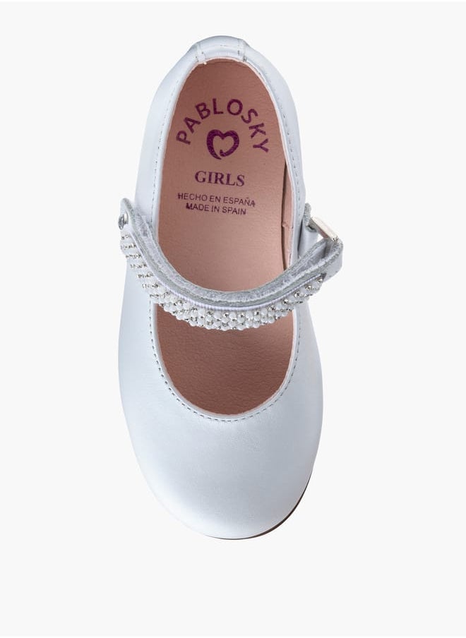 Girls' Embellished Mary Jane Shoes with Hook and Loop Closure