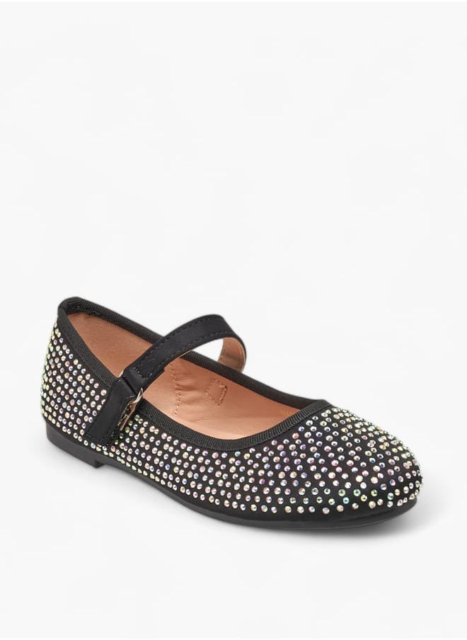 Girls Stone Embellished Ballerina Shoes With Hook And Loop Closure Ramadan Collection