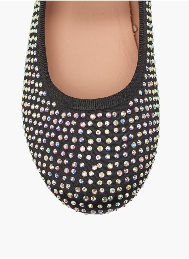 Girls Stone Embellished Ballerina Shoes With Hook And Loop Closure Ramadan Collection