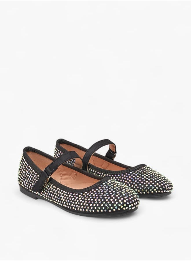 Girls Stone Embellished Ballerina Shoes With Hook And Loop Closure Ramadan Collection