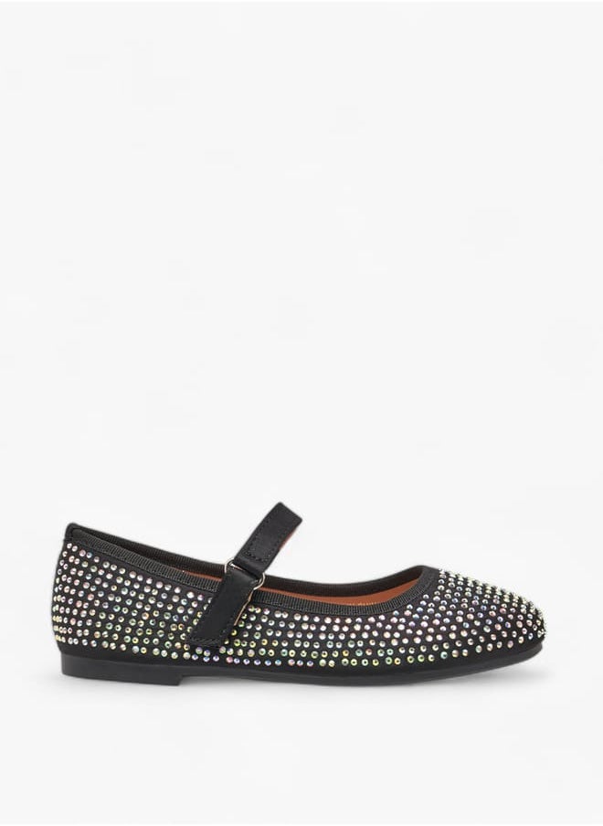 Girls Stone Embellished Ballerina Shoes With Hook And Loop Closure Ramadan Collection