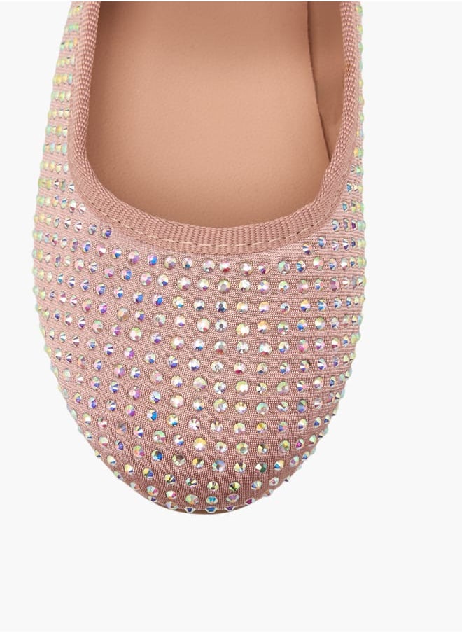 Girls Stone Embellished Ballerina Shoes With Hook And Loop Closure Ramadan Collection