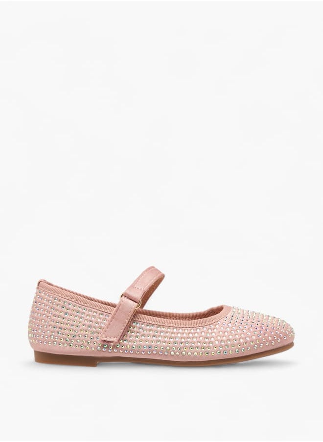 Girls Stone Embellished Ballerina Shoes With Hook And Loop Closure Ramadan Collection