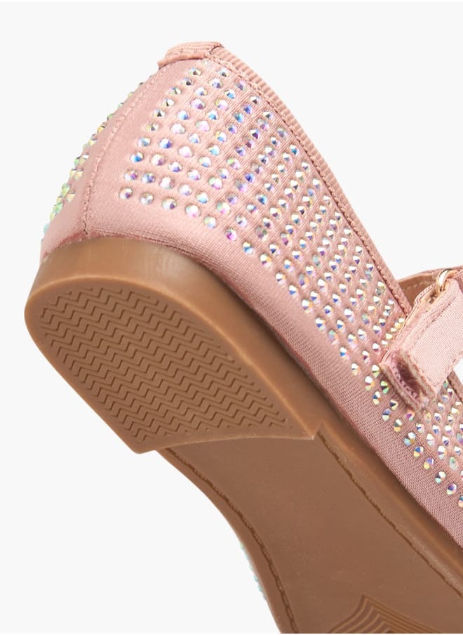 Girls Stone Embellished Ballerina Shoes With Hook And Loop Closure Ramadan Collection