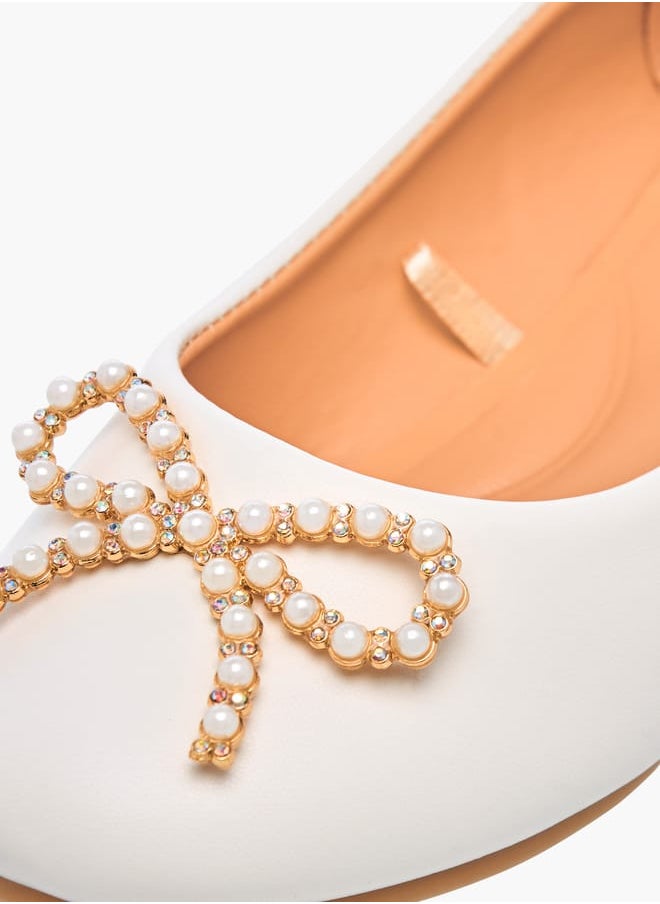 Girls Bow Accent Slip-On Ballerina Shoes