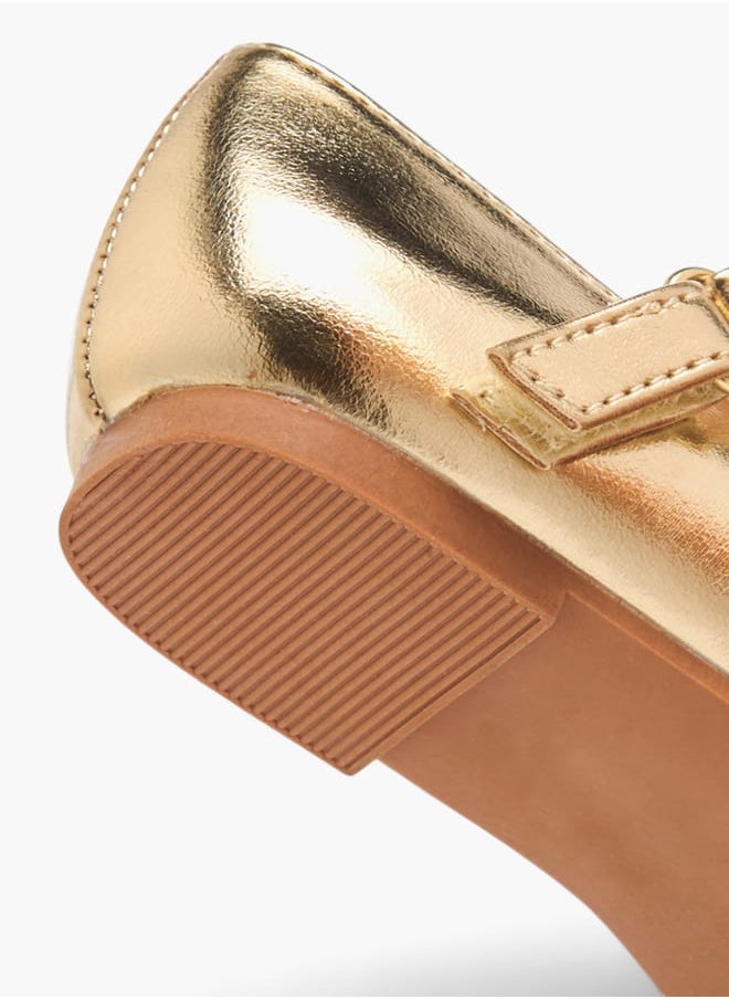 Girls Solid Ballerina Shoes With Embellished Hook And Loop Closure Ramadan Collection