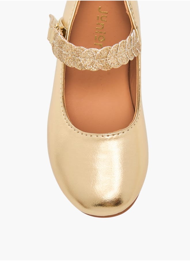Girls Solid Ballerina Shoes With Embellished Hook And Loop Closure Ramadan Collection