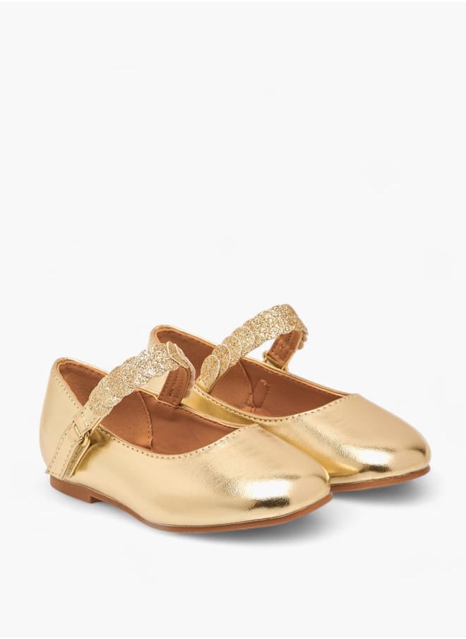 Girls Solid Ballerina Shoes With Embellished Hook And Loop Closure Ramadan Collection