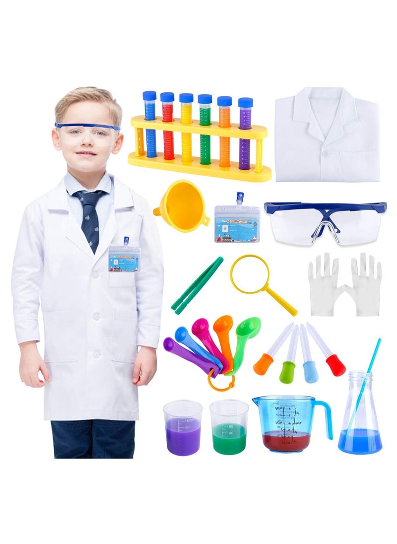 Kids Science Experiment Kit with Goggles Scientist Coat Costume Laboratory Set Scientist Pretend Play Toys Educational Learning Scientific Toys Gift for 6+ Girls, Boys Kids
