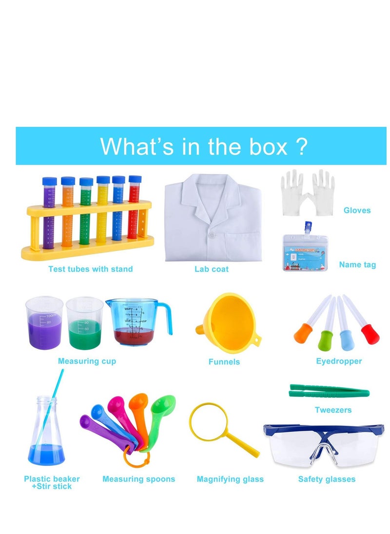 Kids Science Experiment Kit with Goggles Scientist Coat Costume Laboratory Set Scientist Pretend Play Toys Educational Learning Scientific Toys Gift for 6+ Girls, Boys Kids