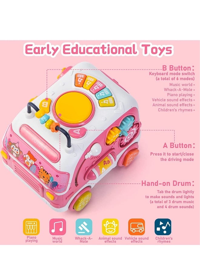 Baby Toys 12 18 Months Baby Musical Toys, Multifunctional Musical Bus Toy, Educational Baby Toys with Shape Matching, Piano Keyboard, Sound  Light, Musical Toys for Girls Gifts