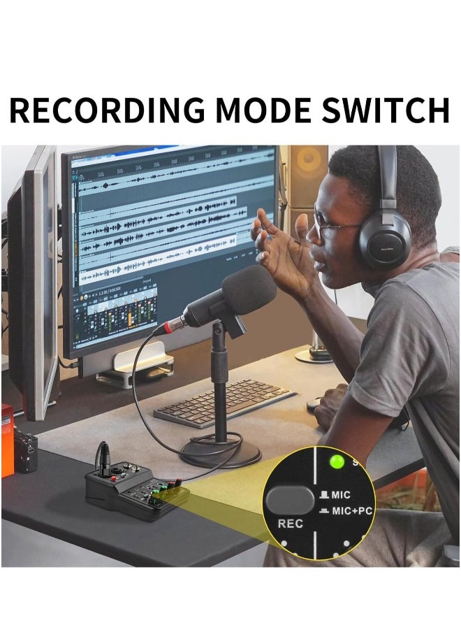 Recording Music USB Audio Interface for PC,  USB Sound Card for Recording Studio, Recording Music Computer Recording Audio Interface with 3.5mm Microphone Jack, Plug and Play