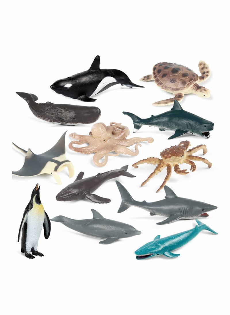 Mini Safari Animals Statue Realistic Plastic Sea Animal Statue Toy, Kid'S Party Supplies Cake Topper(12pcs)
