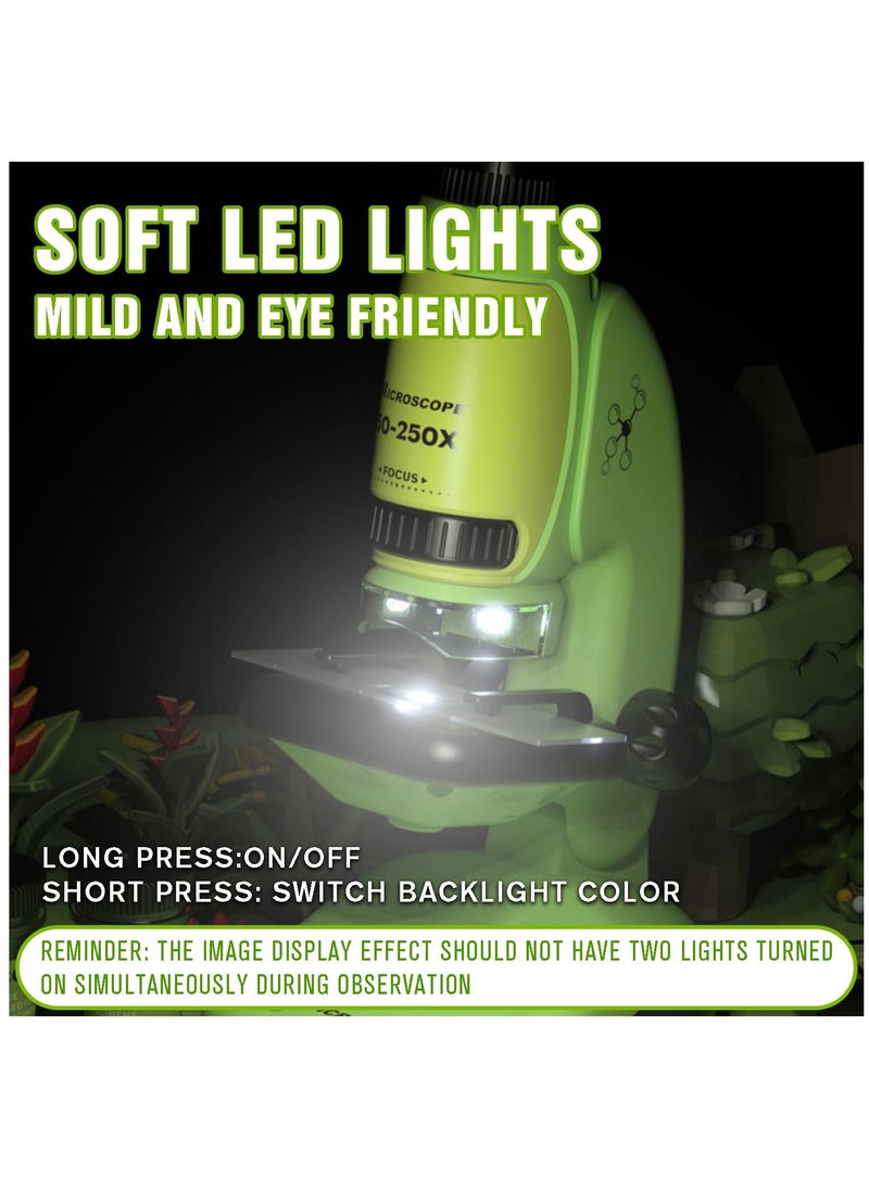 2 in 1 Microscope for Kids with Detachable Mini Pocket Microscope 50X-250X Slides Specimens & Colorful LED Light Experiments Educational Toys STEM for Kids Student Ages 8+ Boys Girl Gifts