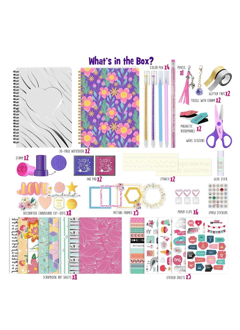 DIY Journal Kit Gifts Girls Ages 8 9 10 11 12 13 14 Year Old Cool Birthday Gifts Ideas Girls Art & Crafts Tween Kid Teen Girls Trendy Stuff Scrapbook And Diary Supplies Set