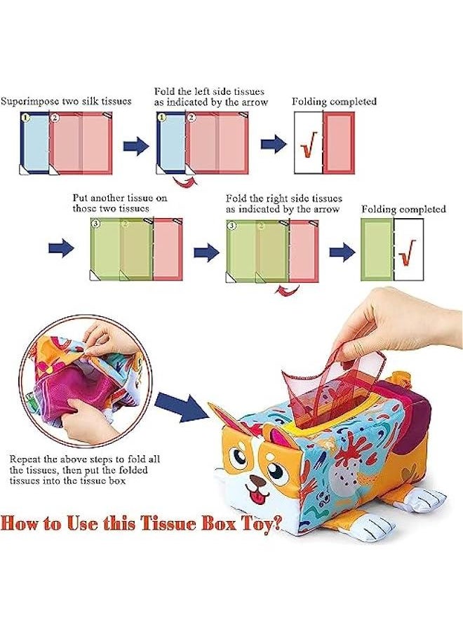 Baby Tissue Box Toy, Montessori Sensory Baby Toys for Babies 6 to 12 Months, Soft Educational Tissue Box,Colorful Scarves Early Learning 1 Year Old Boys Girls