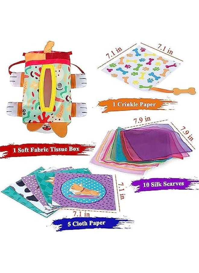 Baby Tissue Box Toy, Montessori Sensory Baby Toys for Babies 6 to 12 Months, Soft Educational Tissue Box,Colorful Scarves Early Learning 1 Year Old Boys Girls