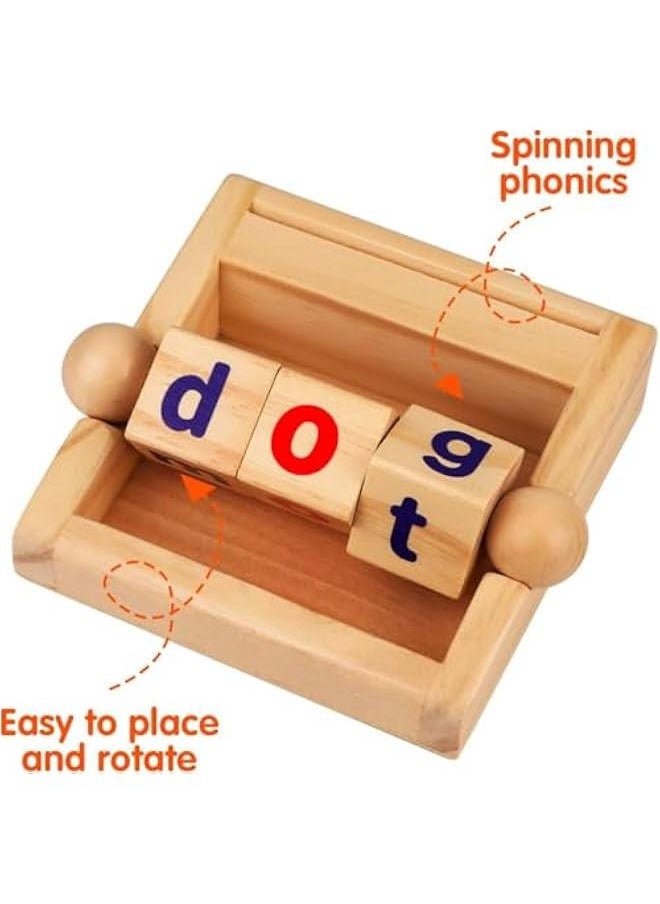 Montessori Toys for Toddlers 2 3 4 Years Old Wooden Reading Blocks Flash Cards Rotating Matching Letters Toy for Kids Educational Alphabet Learning Toys for Preschool Boys Girls